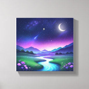 Lienzo Paisaje soñador del río bajo la luz de las estrell