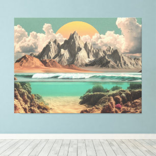 Lienzo Paisaje surrealista del océano y la montaña con ol