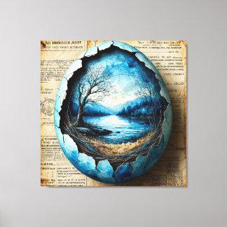 Lienzo Paisaje surrealista dentro de un huevo roto en una