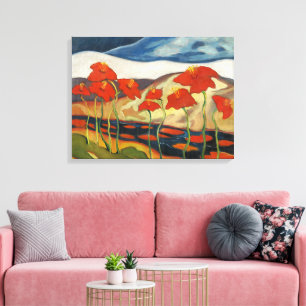Lienzo Paisaje Surrealista Modernista Vintage con Amapola