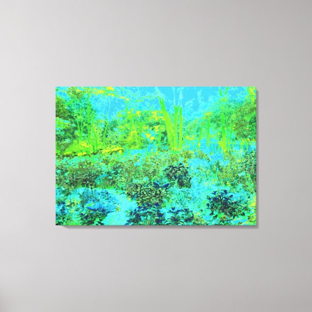 Lienzo Paisaje Trippy Lime Green y Blue Garden (Anverso)