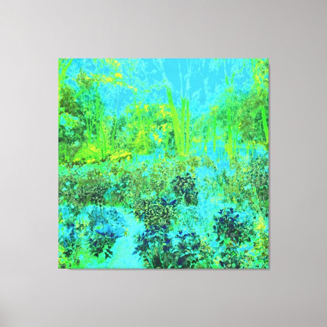 Lienzo Paisaje Trippy Lime Green y Blue Garden (Anverso)