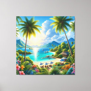 Lienzo Paisaje tropical brillante con palmeras