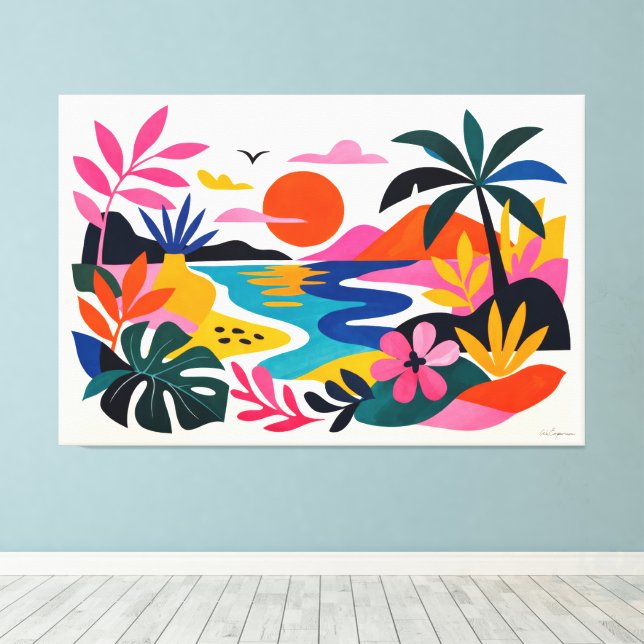 Lienzo paisaje tropical retro moderno (Insitu (piso de madera))