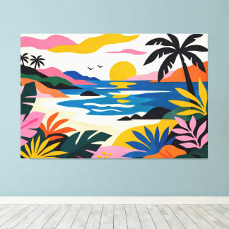 Lienzo paisaje tropical retro moderno 02
