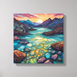 Lienzo Paisaje turquesa con detalle de tinta de alcohol