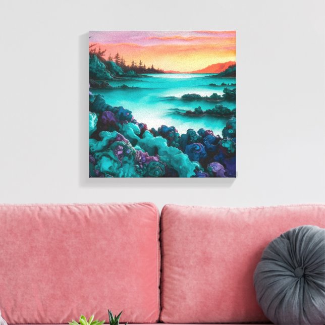 Lienzo Paisaje turquesa con detalle de tinta de alcohol (Insitu (Sala de estar))