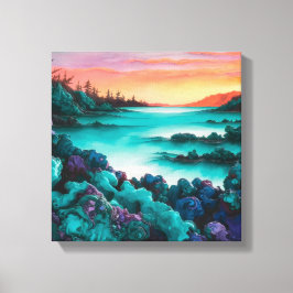 Lienzo Paisaje turquesa con detalle de tinta de alcohol