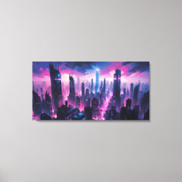 Lienzo Paisaje urbano abstracto de resplandor ciberpunk