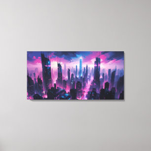Lienzo Paisaje urbano abstracto de resplandor ciberpunk