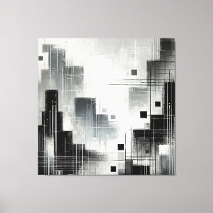 Lienzo Paisaje Urbano Abstracto Moderno en Blanco y Negro