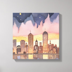 Lienzo Paisaje urbano al atardecer Pintura en acuarela