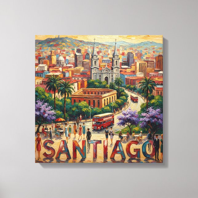 Lienzo Paisaje urbano de la ciudad de Santiago de Chile e (Anverso)
