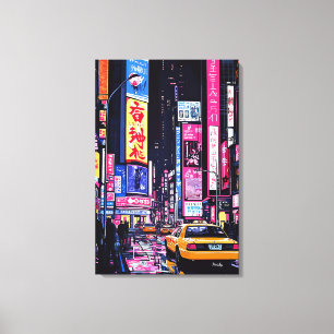Lienzo Paisaje urbano de Pop Art Neon con taxi amarillo