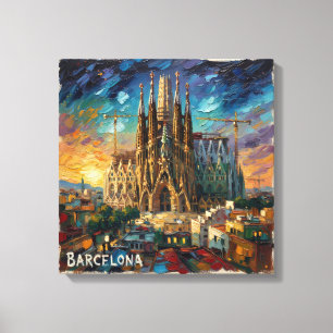 Lienzo Paisaje Urbano del Atardecer de la Sagrada Barcelo
