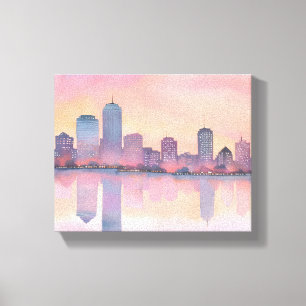 Lienzo Paisaje urbano del atardecer pastel   Acuarela del