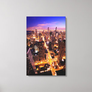 Lienzo Paisaje urbano en la noche de Chicago