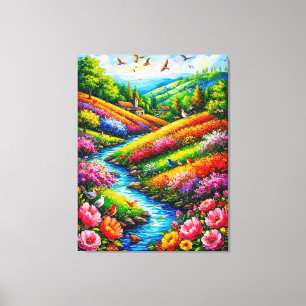 Lienzo Paisaje vibrante con flores en flor