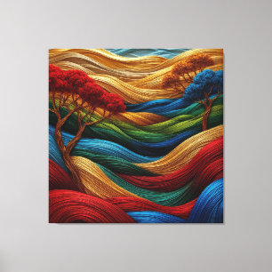 Lienzo Paisaje vibrante con olas coloridas texturizadas