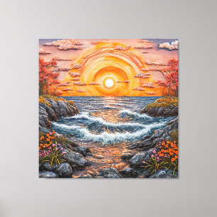 Lienzo Paisaje vibrante de puesta de sol en el océano