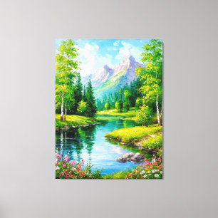 Lienzo Paisaje vívido con montañas, paisaje fluvial