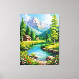 Lienzo Paisaje vívido con montañas, paisaje fluvial