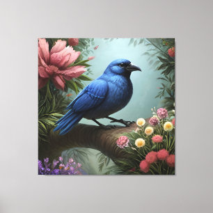 Lienzo Pájaro Azul Brillante Posado en una Rama
