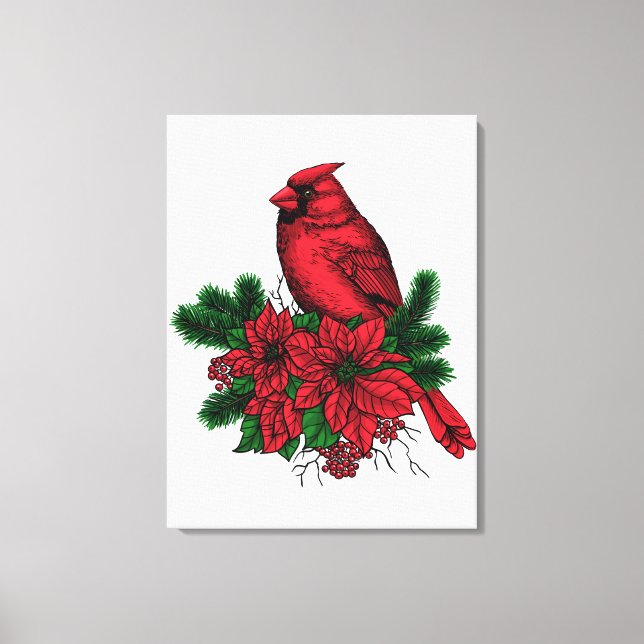 Lienzo Pájaro cardenal, ilustración de Navidad (Anverso)