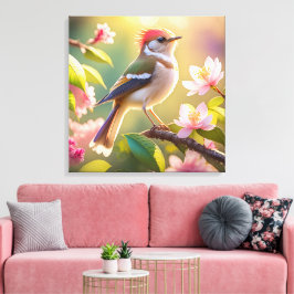 Lienzo Pájaro de la Fantasía de Warbler con cabeza roja