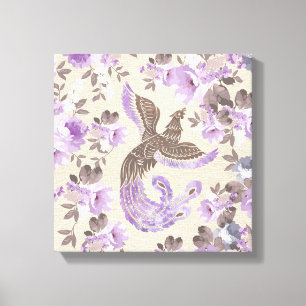Lienzo Pájaro de Phoenix con las flores de la acuarela