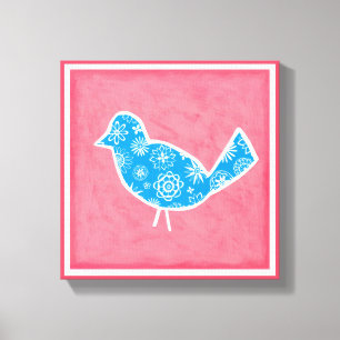 Lienzo Pájaro decorativo con patrones en fondo rosado