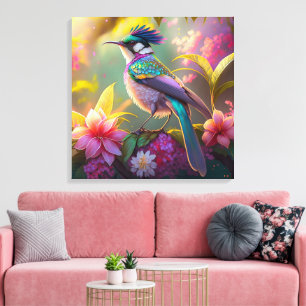 Lienzo Pájaro Fantasía Sunbird Alado Arcoíris Crestado Az