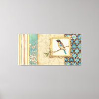 Pájaro marrón y azul en una rama mirando hacia arr