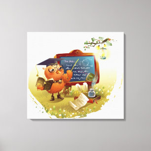 Lienzo Pájaro que sostiene un libro y que lo enseña en