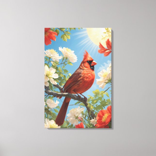Lienzo Pájaro rojo y luz del sol  (Anverso)
