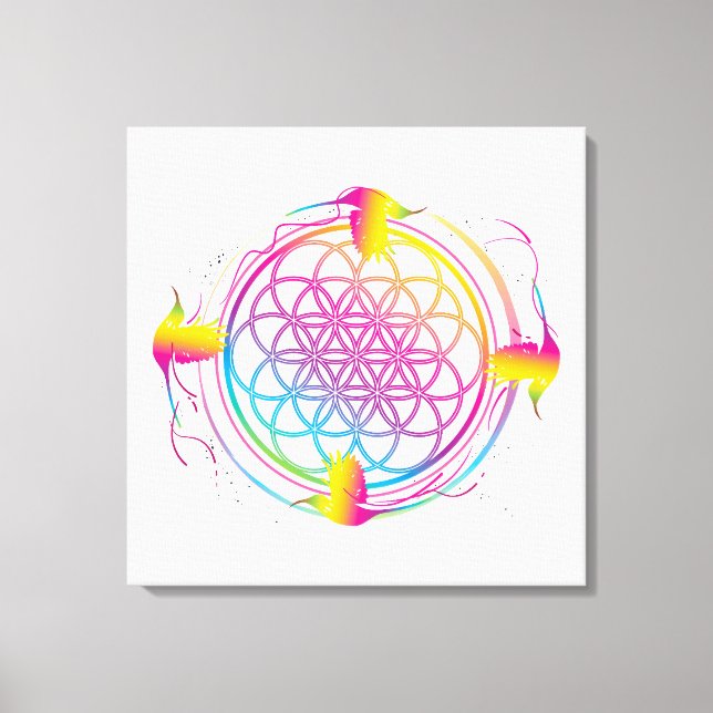 Lienzo Pájaro sol Flor de la Vida (Anverso)