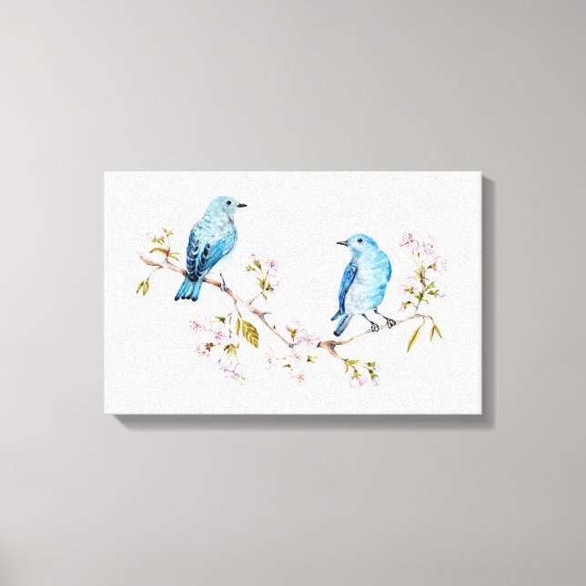Lienzo Pájaros azules de montaña en la rama de Sakura (Anverso)