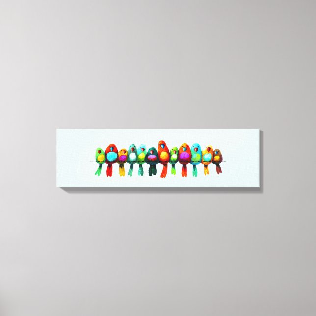 Lienzo Pájaros coloridos sobre un alambre (Anverso)