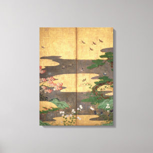 Lienzo Pájaros con las flores del otoño y del invierno