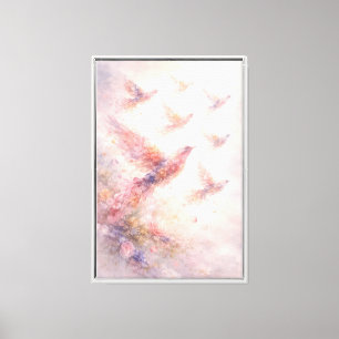 Lienzo Pájaros Florales en Vuelo Pastel