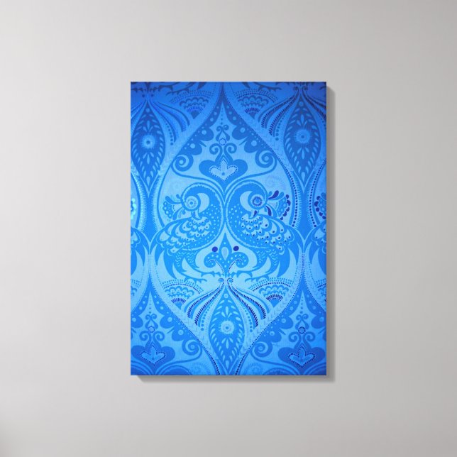 Lienzo Pájaros Pavo Real Oriental Azul (Anverso)