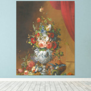 Lienzo Pájaros y frutas en una repisa abajo