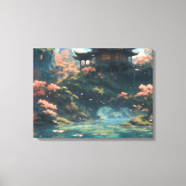 Lienzo Palacio chino sobre pintura de montaña floreciente