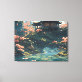 Lienzo Palacio chino sobre pintura de montaña floreciente