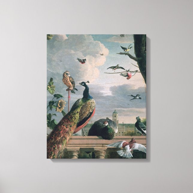 Lienzo Palacio de Amsterdam con aves exóticas (Anverso)
