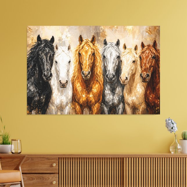 Lienzo Paleta de Caballos Armonía Dorada con Cuchillo de  (Insitu (Sala de estar))