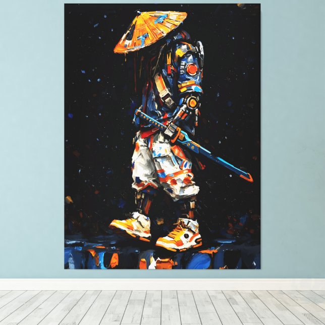 Lienzo Paleta de Cuchillo de Ninja Cibernético Naranja Ne (Insitu (piso de madera))