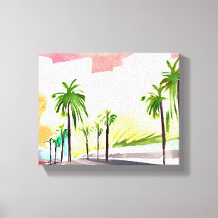 Lienzo Palm Road   Acuarela Contemporánea California