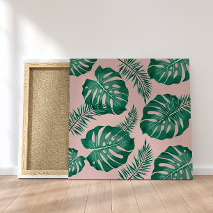 Lienzo Palm rosa y verde tropical deja un patrón sin mar