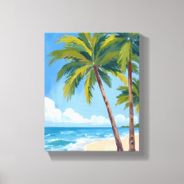 Lienzo Palm Tree Beach | Tropical Watercolor Blue Sky